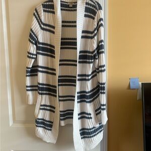 L.L. Bean Navy and Cream Striped Cardigan